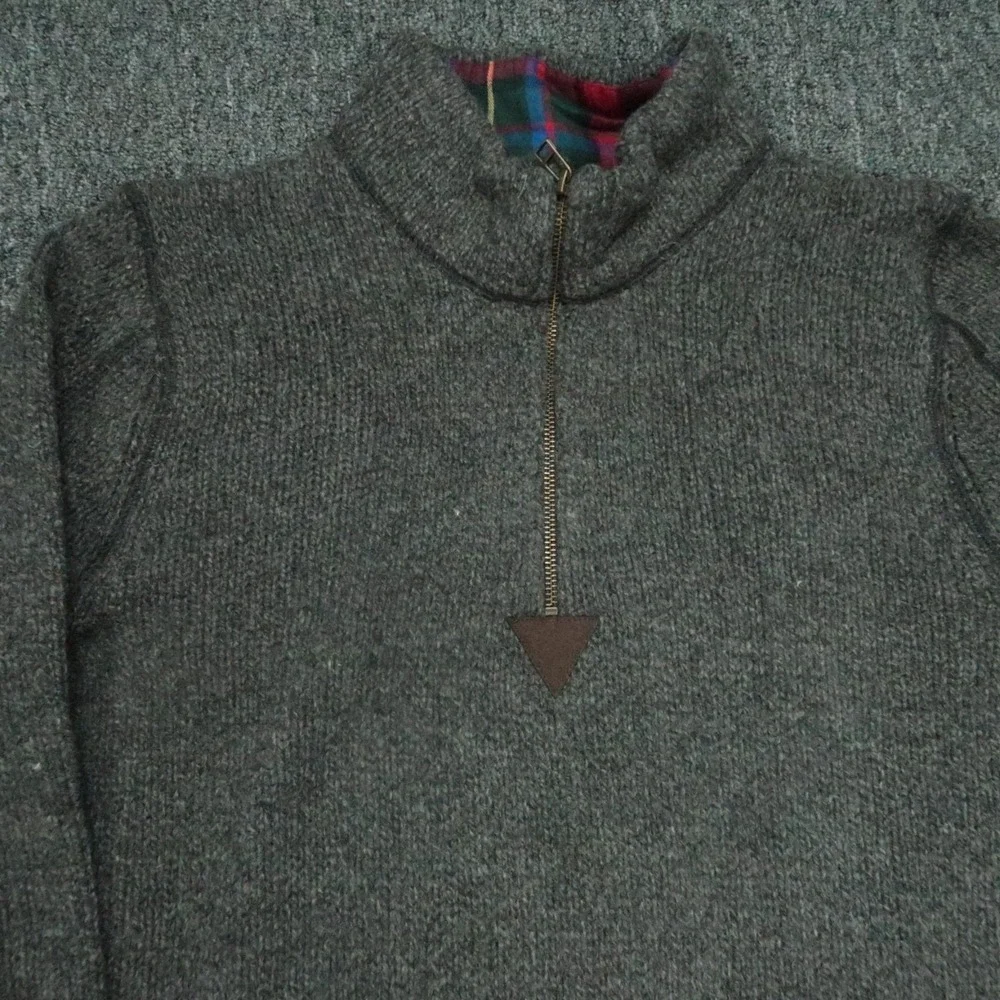 LL Bean Sweater Mens Large‎ Tall Gray Lambs Wool Quarter Zip Pockets Pullover